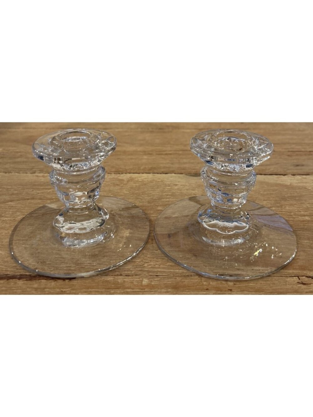 Pair Of Fostoria American Taper Candle Holders Clear Glass Vintage 3.5” H